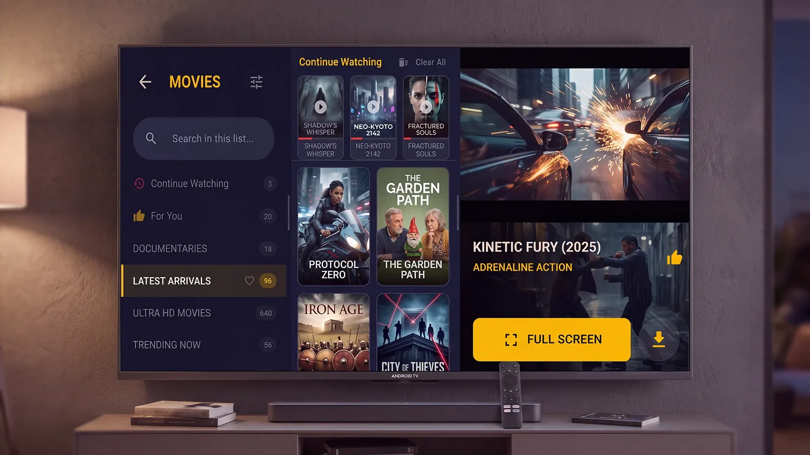 Android TV’de Emileyt IPTV Player: film ekranı